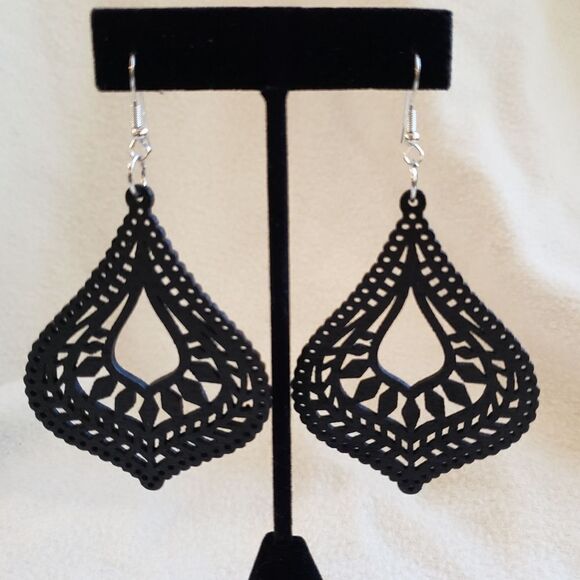 Boho Wood Cutout Chandelier Earrings - Picture 1 of 3